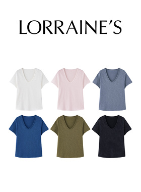 LORRAINES新 叛逆小破T-100定纺竹节棉V领自然卷松弛自在短袖T恤