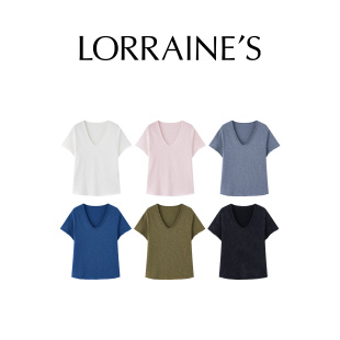 T恤 100定纺竹节棉V领自然卷松弛自在短袖 LORRAINES新 叛逆小破T