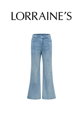 LORRAINES 轻熟女士-复古高腰精裁弹力修身显瘦微喇叭牛仔裤