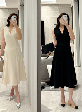 LORRAINES新款 优雅通勤-三醋酸经典气质V领无袖收腰背心连衣裙