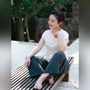 高密棉基础圆领卷边小飞袖 淡山茱萸粉 气质简约T恤 不tui不换