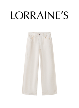 LORRAINES 重磅定制 100进口白色亚麻裤牛仔肌理直筒宽腿休闲裤