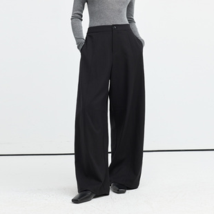 宽腿休闲裤 松紧腰弧形分割剪裁垂坠阔腿西裤 魔法西裤 LORRAINES