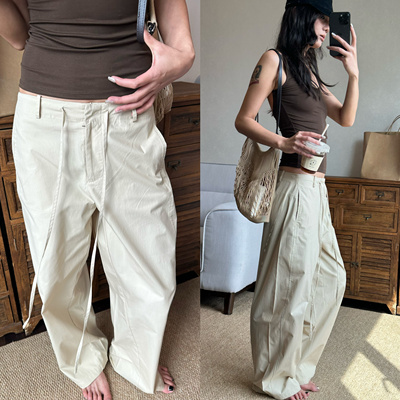 WEEEECHAN｜弯刀茧形镰刀复古分割高密纯棉中低腰宽松抽绳休闲裤