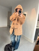 一件过冬WEEEECHAN 现 詹詹同款 连帽牛角扣环保皮毛一体大衣外套