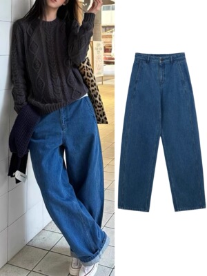 现货 WEEEECHAN次日早晨 2455H纯棉中高腰复古洗水弯刀牛仔裤