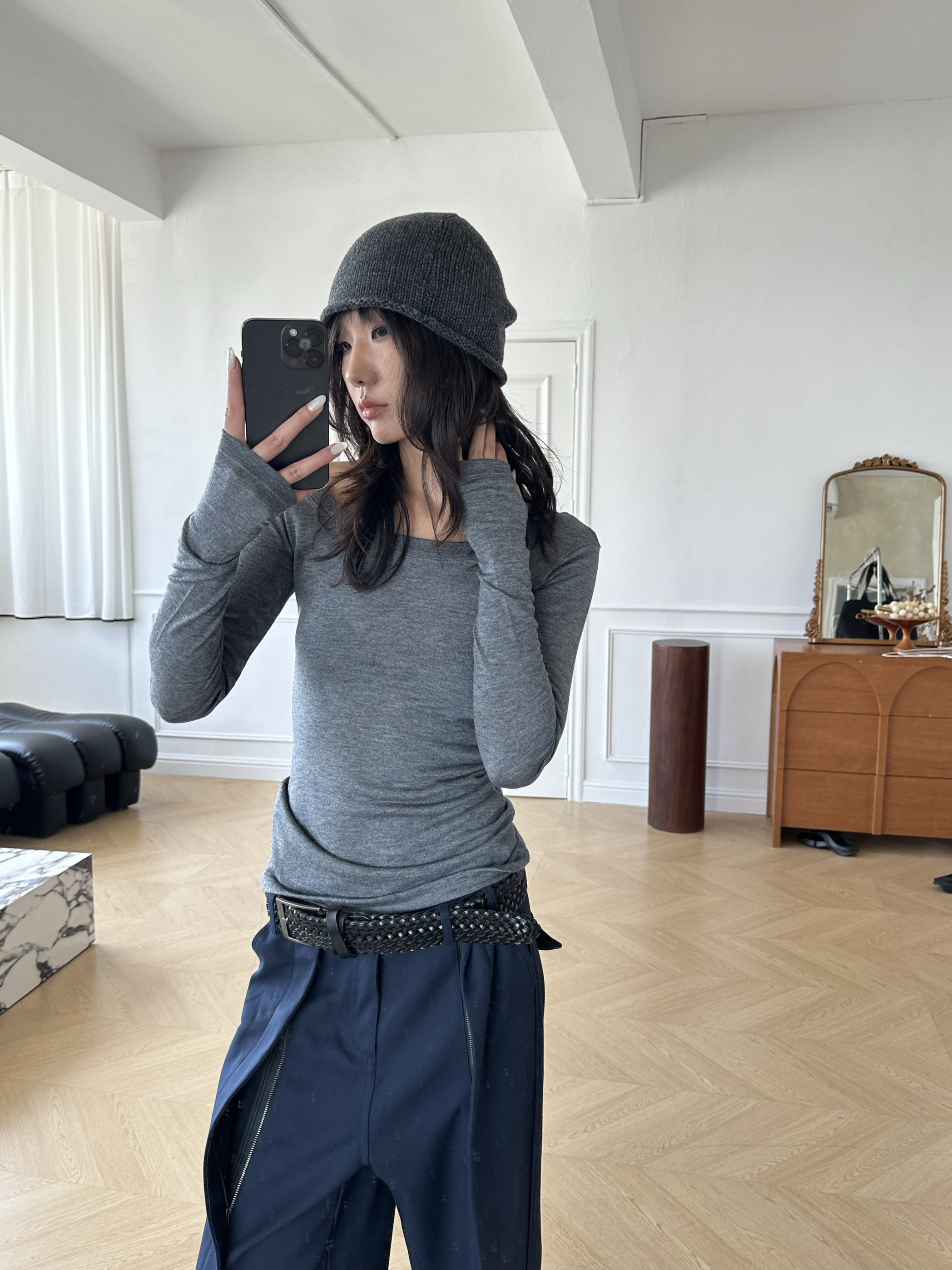 WEEEECHAN 次日早晨 高品质 船领修身打底衫 羊毛混纺长袖上衣