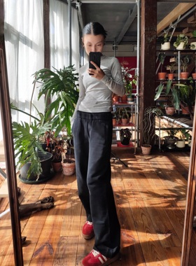 次日早晨next day morning “散步”螺纹双腰头抓绒宽松款卫裤