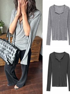 莱赛尔 nana同款 WEEEECHAN T恤 式 两穿长袖 绵羊毛亨利领开袖 现货