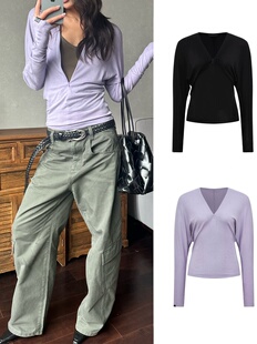 现货还原 可对比 WEEEECHAN 莱赛尔绵羊毛 V领隐拉蝙蝠袖针织上衣