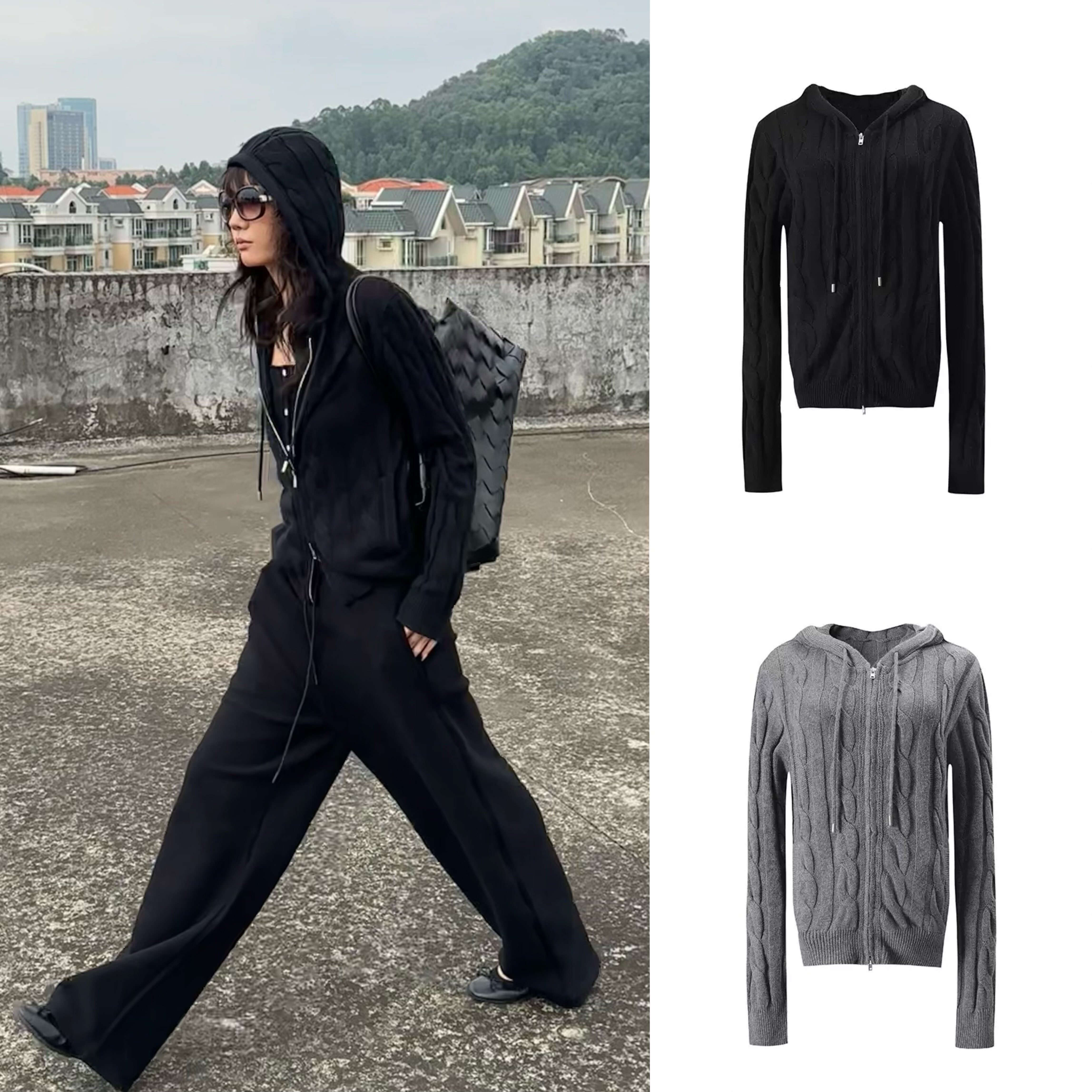 现货 WEEEECHAN次日早晨 羊毛绞花松软连帽麻花针织开衫外套