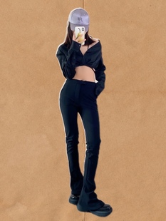 次日早晨WEEEECHAN 正确版高腰修身显瘦包臀黑色加长马蹄裤女