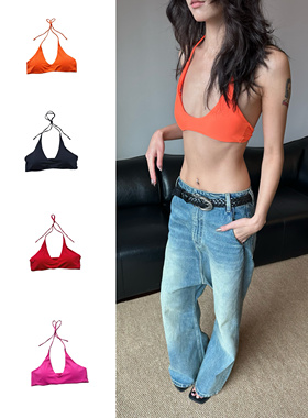 WEEEECHAN次日早晨 大U领挂脖系带瑜伽内衣 黑色/红色/橙色/玫红