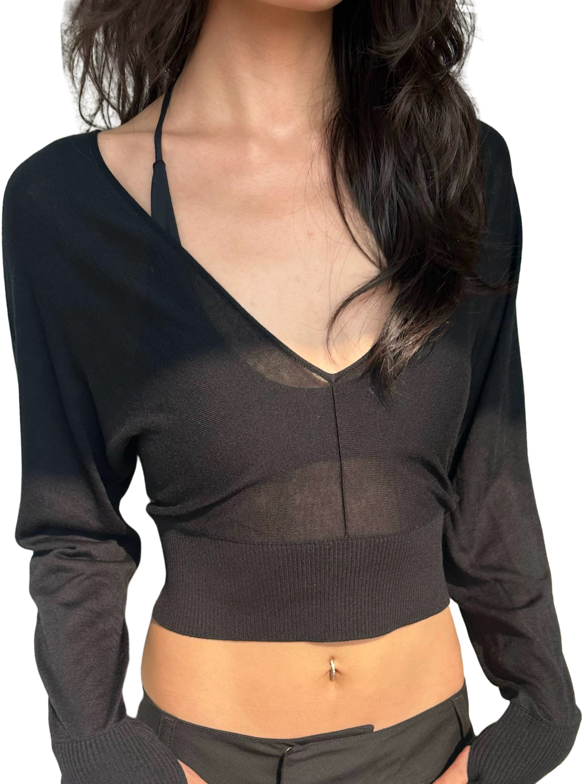 WEEEECHAN次日早晨 ｜ 真丝羊毛V领蝙蝠袖针织上衣 婴儿粉/黑色