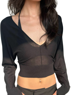 WEEEECHAN次日早晨 ｜ 真丝羊毛V领蝙蝠袖针织上衣 婴儿粉/黑色