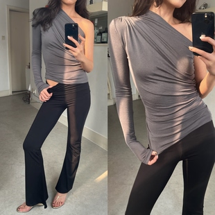 现货 WEEEECHAN次日早晨 不对称抽褶修身 设计感斜肩T恤 易梦玲同款