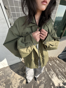 百搭通勤军绿色大廓形 雨伞 棉服宽松夹棉厚外套 清仓不退换