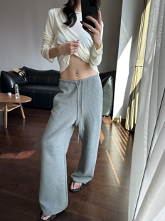 W.EEEECHAN 次日早晨 窄腰头弧形香蕉锥形厚款休闲裤宽松抽绳卫裤