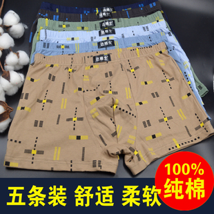 五条印花内裤男士四角裤纯棉青少年学生高中生平角男生舒适内裤
