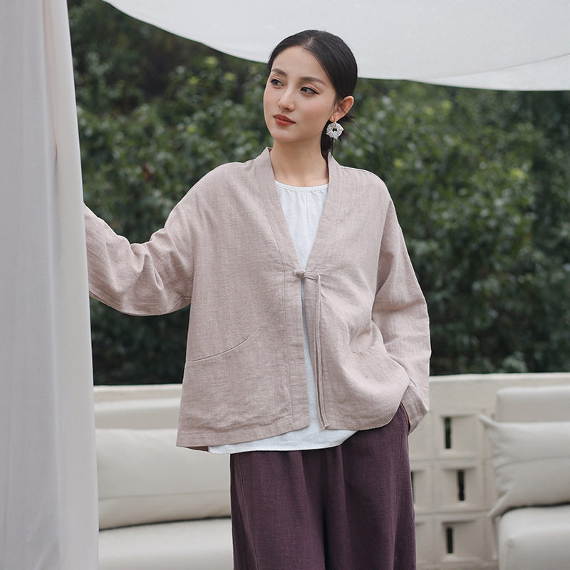 女装2026秋季新中式禅意宽松棉麻女上衣复古高级设计感一粒扣外搭
