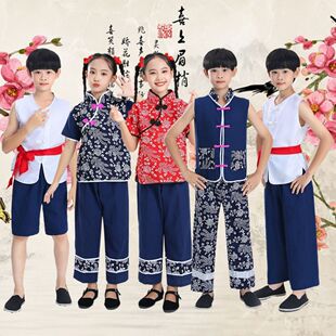 儿童阿庆嫂演出服采茶女村姑表演服王二小丫鬟话剧服装五四青年装