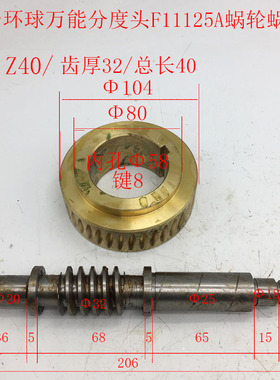 烟台环球万能分度头F11125A铜蜗轮Z40/Φ58/L40蜗杆L206