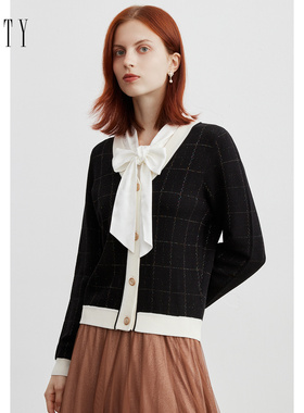 FINITY黑色针织衫冬季法式气质亮丝高端设计感洋气小衫女