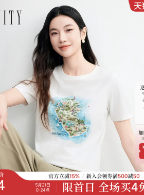 FINITY菲妮迪T恤2026年夏季新款简约圆领印花白色短袖上衣女装