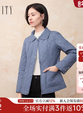 菲妮迪品牌棉衣棉服2025冬新款简约灰蓝色气质保暖轻薄通勤外套