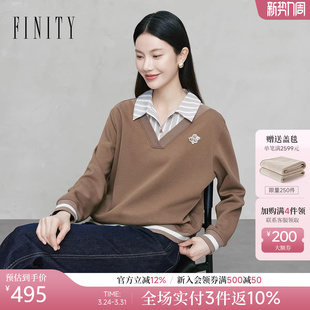 简约设计感休闲上衣女 新款 FINITY菲妮迪衬衫 领拼接卫衣2026年春季