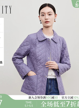 菲妮迪品牌棉衣棉服2025年冬季新款简约紫色气质保暖轻薄通勤外套
