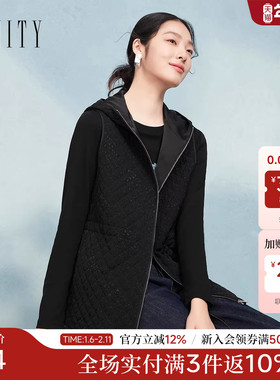 菲妮迪连帽棉服马甲2025年秋季新款无袖保暖外套女