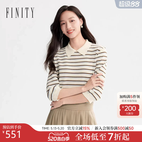 菲妮迪POLO领条纹针织衫女新款