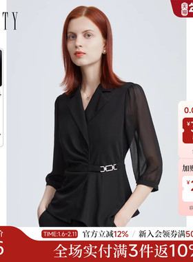 菲妮迪女装短外套2025年秋季新款时尚不规则设计感气质黑色上衣女