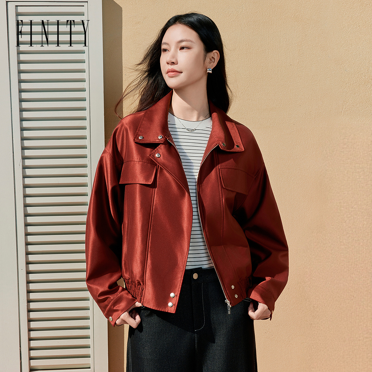 【26春新品】FINITY菲妮迪短外套简约气质亮皮百搭短款通勤风衣女