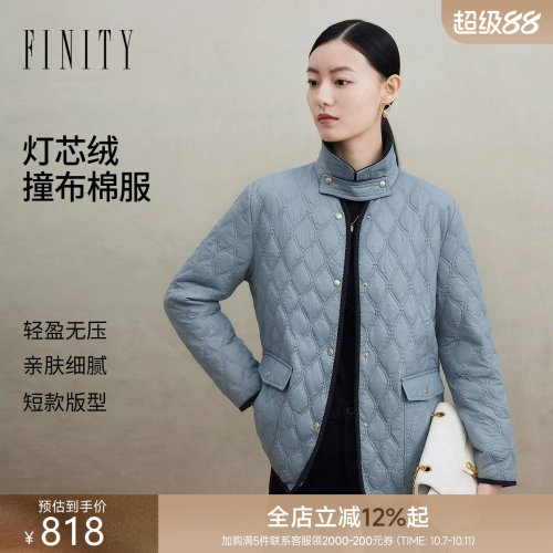 FINITY菲妮迪棉服2026冬季新款翻领灯芯绒撞色轻量短款棉袄外套女