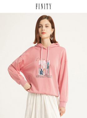 FINITY2023春装气质连帽卫衣女显瘦宽松设计感套头衫上衣女