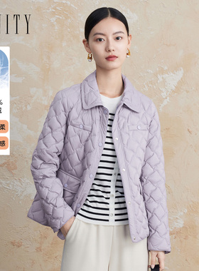 菲妮迪品牌2024冬季短款菱格轻盈保暖90白鹅绒衬衫式羽绒服女