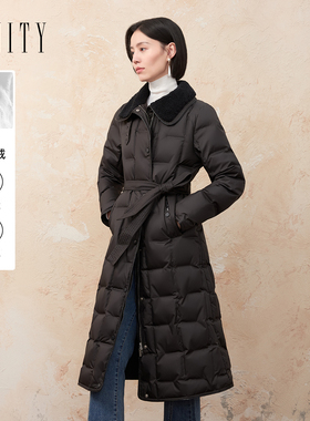 FINITY菲妮迪90白鸭绒羽绒服2024年冬季翻领长款保暖外套女