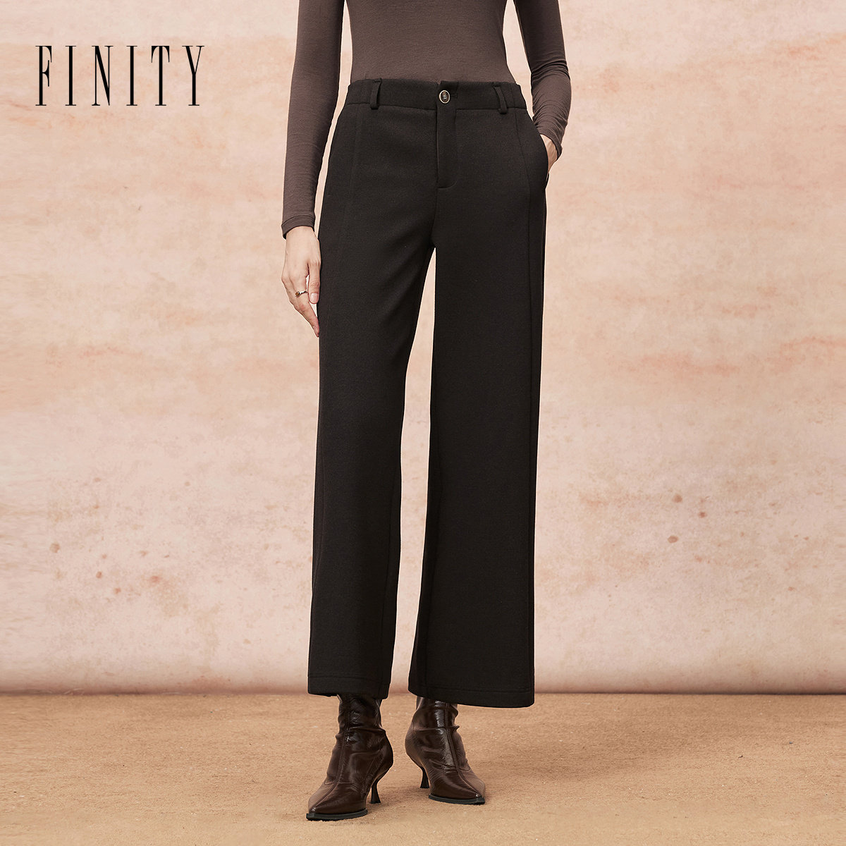 FINITY菲妮迪休闲裤2026年冬季新款加绒羊毛直筒气质通勤长裤女