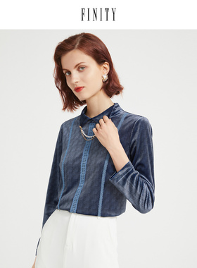 FINITY冬季印花衬衫女减龄宽松气质休闲小香风上衣女