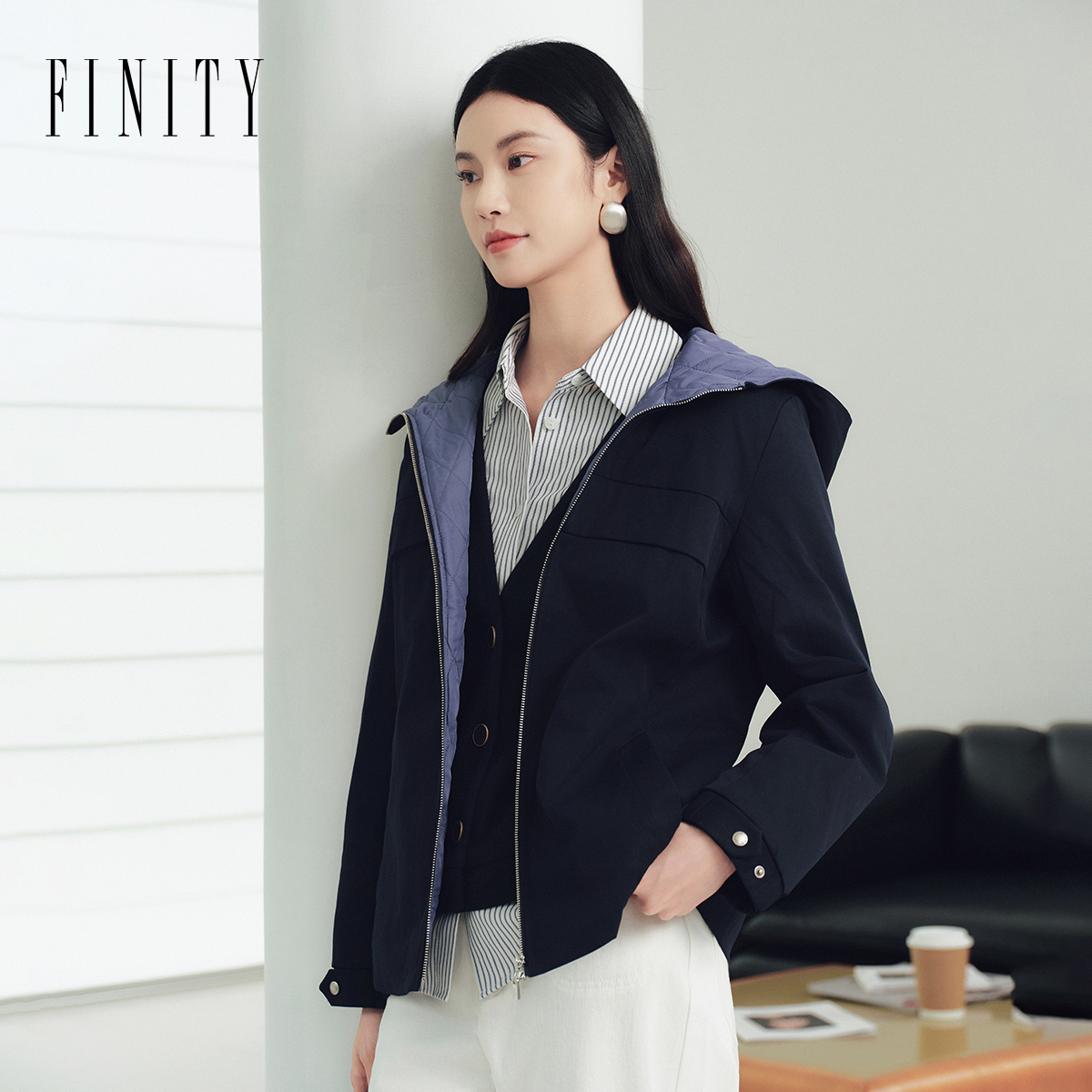 FINITY棉服棉袄连帽藏青色士