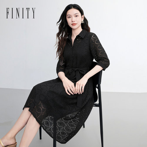 FINITY菲妮迪连衣裙2026年夏季新款简约黑色V领优雅气质长裙女装