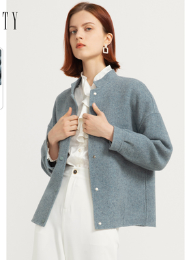 菲妮迪2024秋季羊毛修身大衣女休闲气质减龄品牌短款毛呢外套