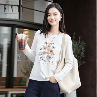FINITY菲妮迪T恤2026秋季新款简约气质花卉印花棉感针织上衣女
