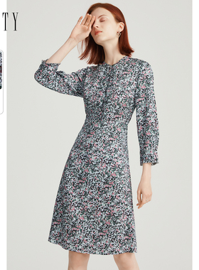 FINITY2023冬季气质桑蚕丝连衣裙真丝简约休闲中长款裙子女