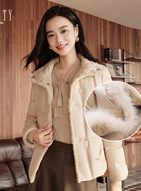FINITY菲妮迪羽绒服2024冬季90白鸭绒高端水貂毛领短款外套女