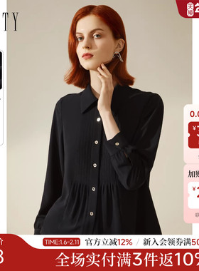 FINITY黑色衬衫2025秋季新款职场简约衬衣休闲气质秋长袖上衣女