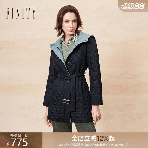 FINITY连帽系带格纹棉服
