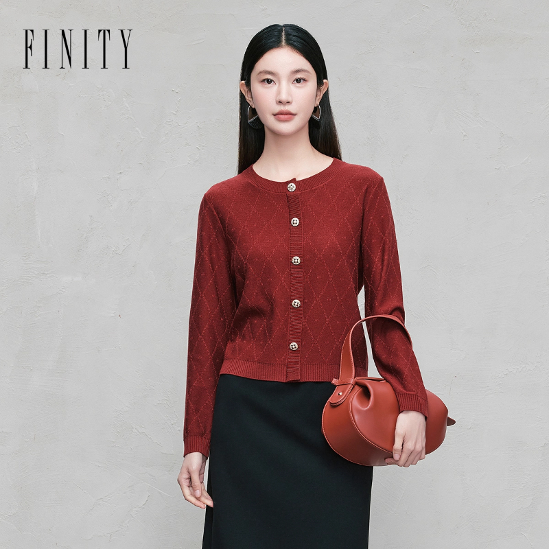 FINITY菲妮迪针织衫2025年秋季新款简约小香风时尚圆领长袖上衣女